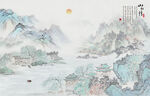 新中式屏风古风水墨山水画背景墙