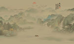 中式青绿山水画背景壁画