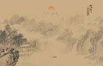 新中式山水情背景