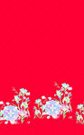 红色背景花卉汉服