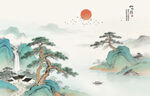中式青绿古风古典山水画背景墙