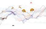 抽象水墨线条烟雾山水画