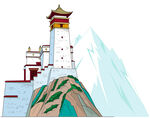 西藏山顶建筑景观 矢量图 
