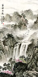 水墨山水瀑布风景图背景墙
