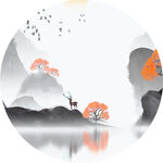 水墨山水间的灵动小鹿