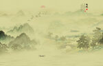 中国风意境水墨山水画背景墙