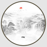 圆形新中式山水画