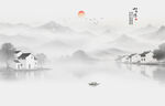 中国风水墨江南水乡背景墙