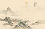 中式屏风隔断古风山水画背景图