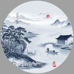蓝色水墨画
