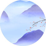 水墨山水间的红梅枝