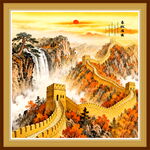 新中式万里长城国画电视背景墙