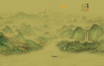 新中式古典古风山水画背景壁画