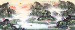 国画山水瀑布风景图