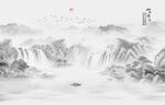 新中式国画山水电视背景墙