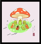 手绘矢量图蘑菇下的可爱小动物们