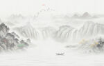新中式国画山水画背景墙画壁纸