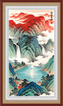 山水画流水生财客厅画招财画竖版