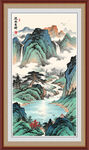 流水生财山水国画水墨画招财画竖