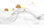 新中式抽象发财树麋鹿水墨山水画