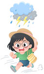 雷阵雨乌云闪电女孩奔跑夏天插画