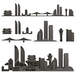 厦门福建城市建筑剪影地标插画