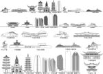 宁波浙江城市建筑剪影地标插画