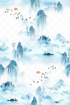 水墨山水间飞鸟悠然图景