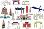 海口城市建筑剪影地标插画