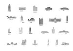 青岛山东城市建筑剪影地标插画