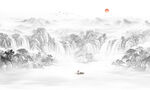 新中式水墨山水背景墙壁画