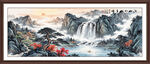迎客松瀑布山水画