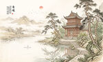 简约宋氏美学山水画壁画壁纸