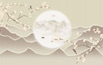 新中式格栅工笔花鸟背景墙装饰画