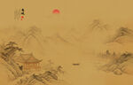 中式古典古风山水画背景壁画