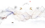 新中式抽象水墨线条烟雾山水画