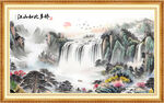 旭日东升聚宝盆山水画