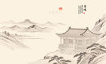 新中式屏风古风阁楼山水画