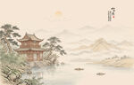 中式古风古典山水画背景