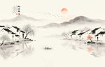 江南水乡水墨山水画