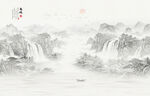 新中式山水画沙发背景墙
