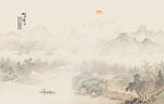 中式古风古典山水画背景壁画