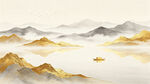 金色山水画壁画
