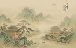 中式古风古典山水画背景