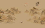 中国风水墨古风山水画背景壁画