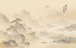 新中式屏风隔断古典山水画背景墙