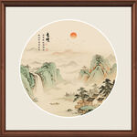 新中式山水装饰画圆形画作