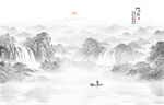 新中式国画山水电视背景墙