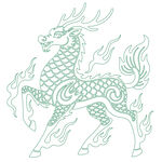 传统线描麒麟纹样火焰线稿矢量图