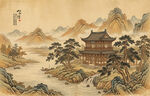 新中式传统古画水墨山水意境图